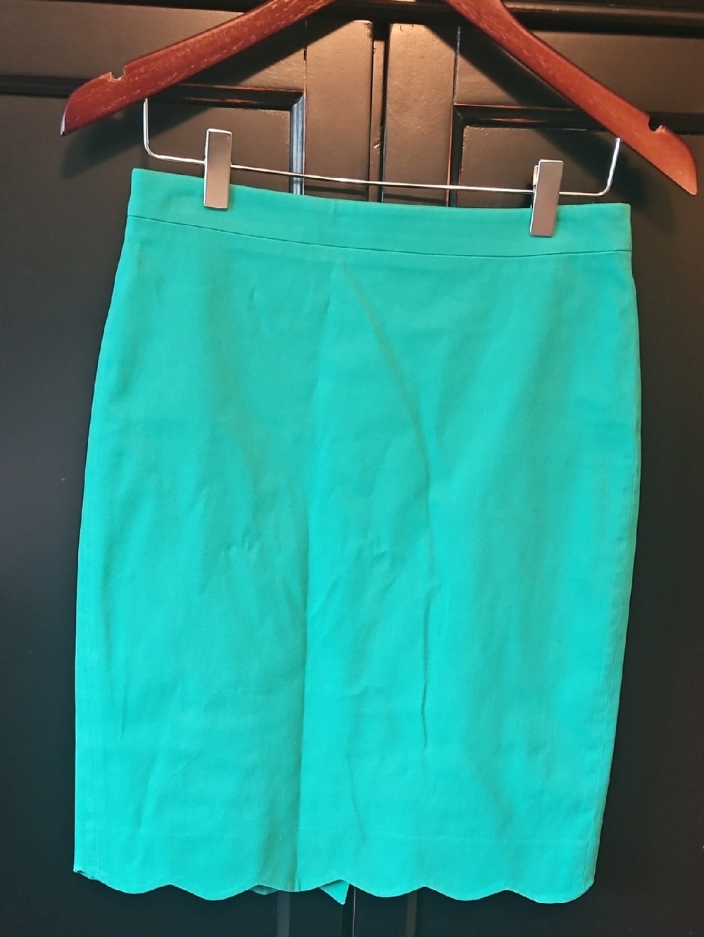 Women's Teal Scalloped Hem Pencil Skirt